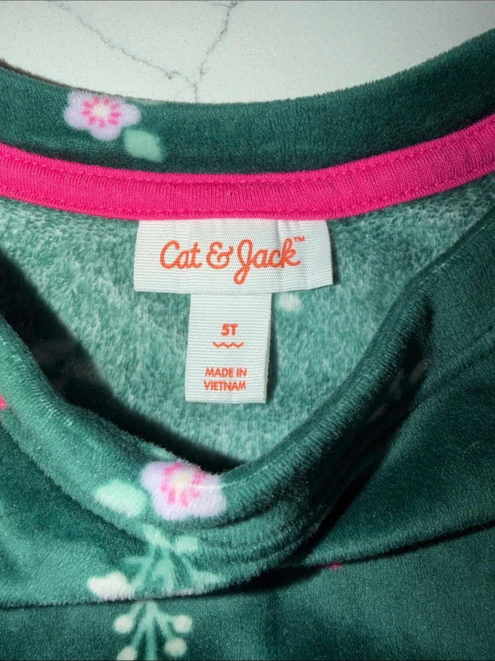 Cat and Jack Green Floral Velvet Top & Carters Navy Hot Cocoa Print Pajama Set